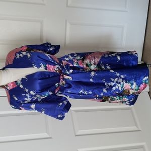Blue Floral Satin Robe
